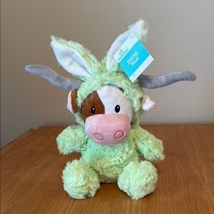 COPY - Plush Cow Dressed as Green Easter Bunny